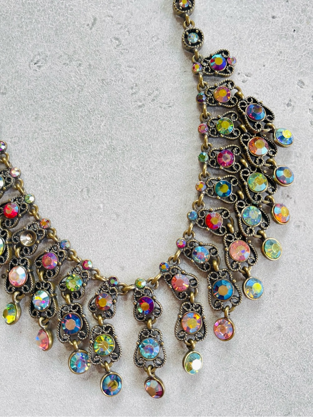 Kirks Folly Brass Tone Multicolored Rhinestone Bib Necklace - Picture 2 of 9